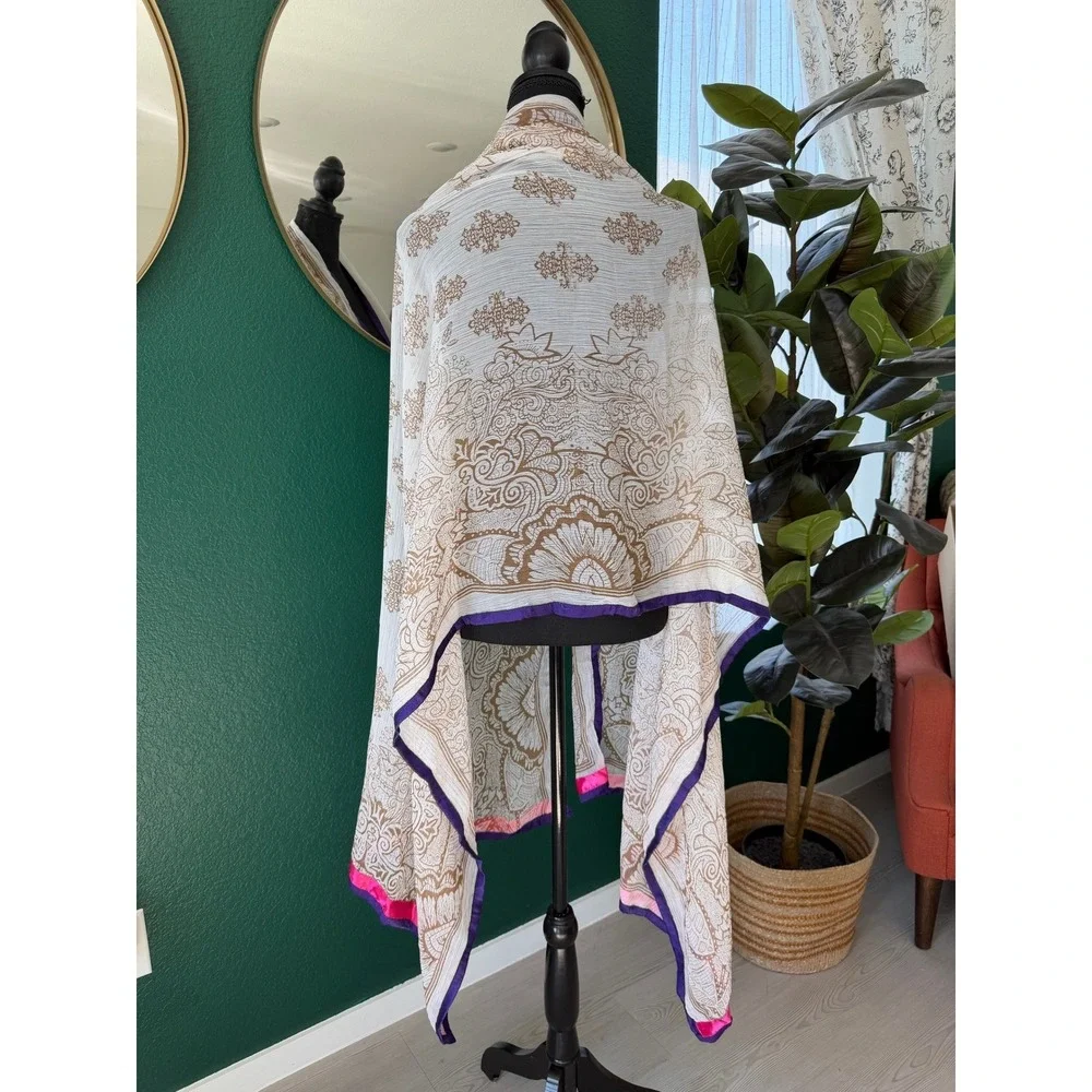 Bohemian Paisley Scarf Womens OS Ivory Tan Purple Festival Whimsigoth Fairycore